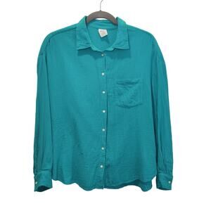 Gap Women's Sz XL The Big Shirt Green Gauzy Button Up Shirt Cotton Oversize